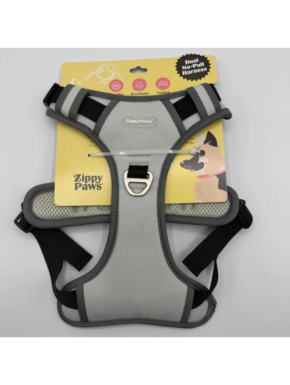 ZippyPaws Dual Harness Medium ZPC-C0003 Gray Breathable Mesh Padded Dog Vest